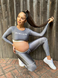 Available now! Ships ASAP! Gray and white active set. Both Non and maternity fit